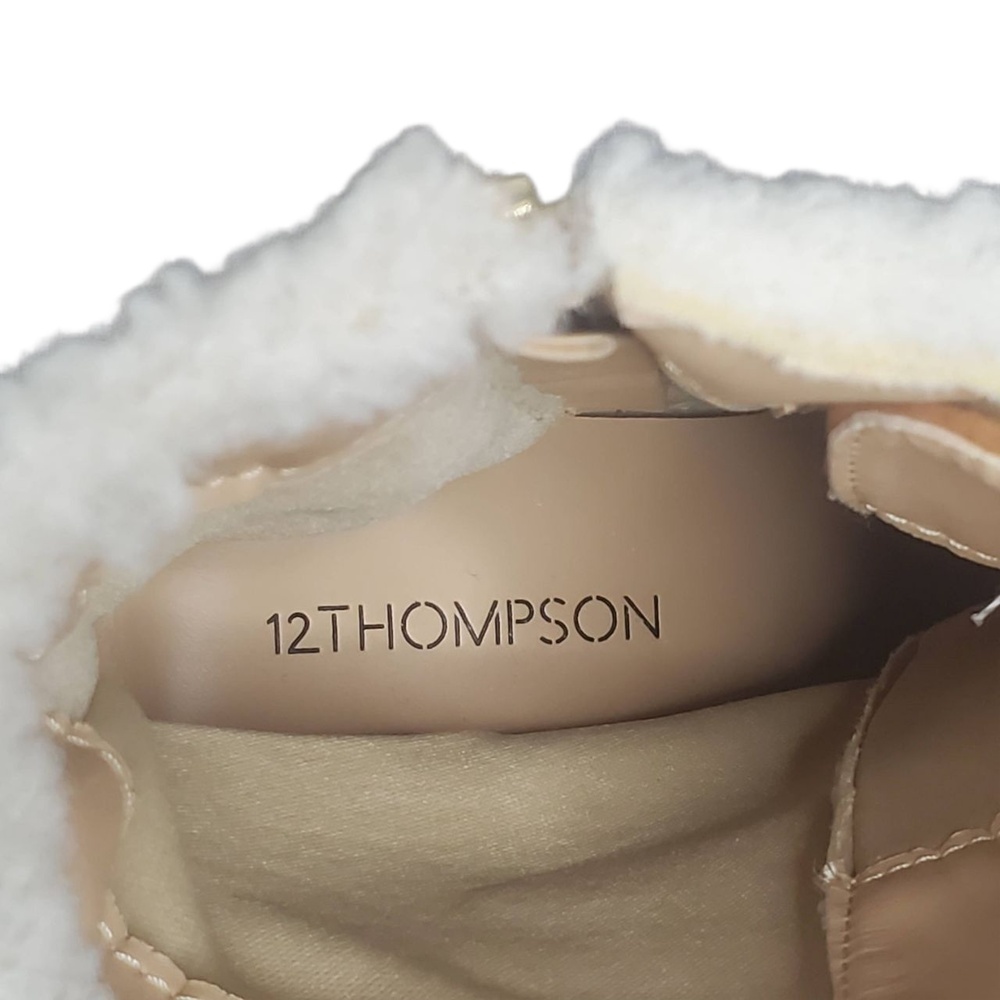 12 Thompson Tania Faux Shearling Multi Strap Buckle Chunky Heel Boots Tan 9 - Picture 14 of 14